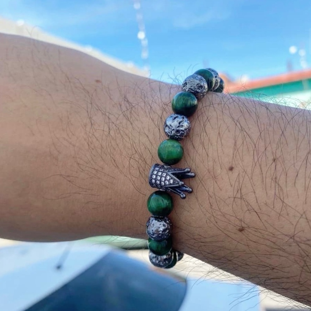 Green and Silver Beaded Bracelet
